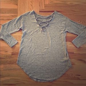 AE soft & sexy plush lace-up V-Neck sweatshirt